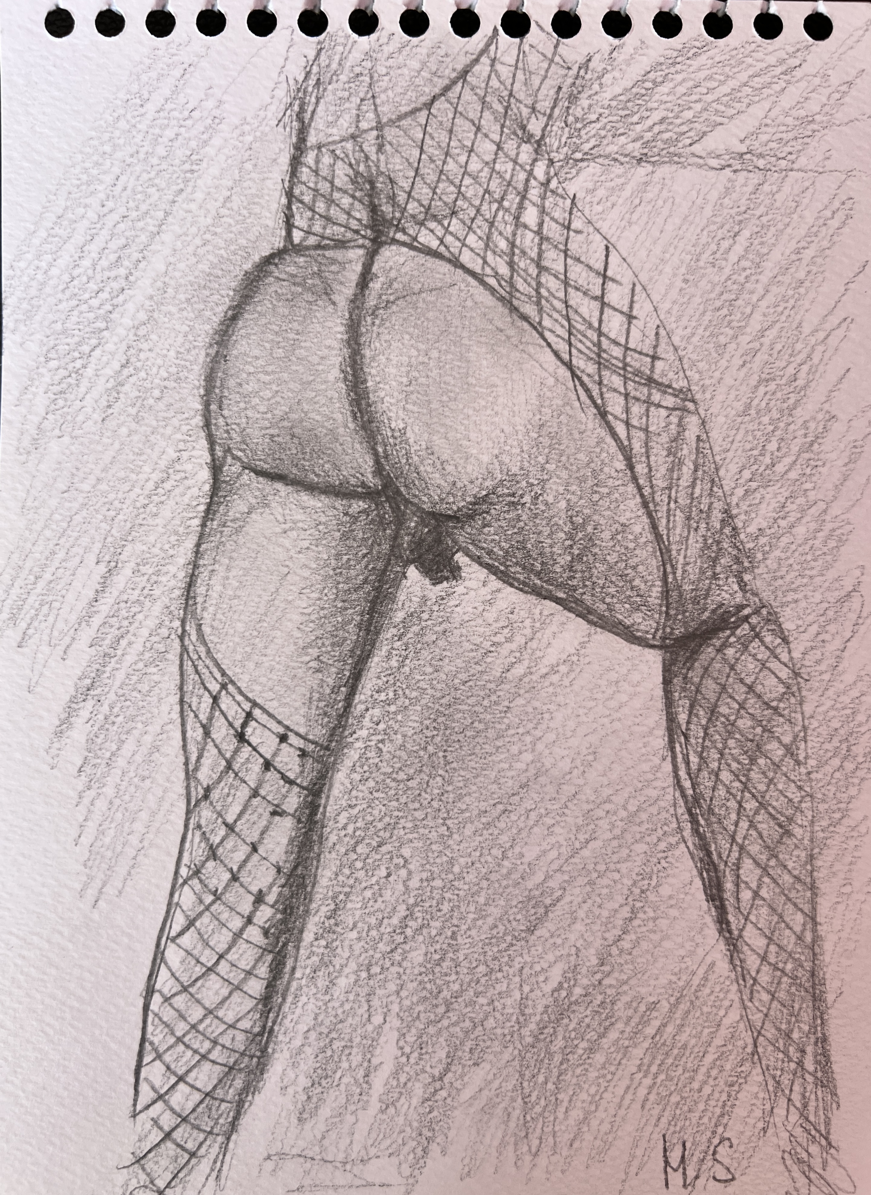 Male Buttocks, original male nude pencil drawing by Marina Stognieva